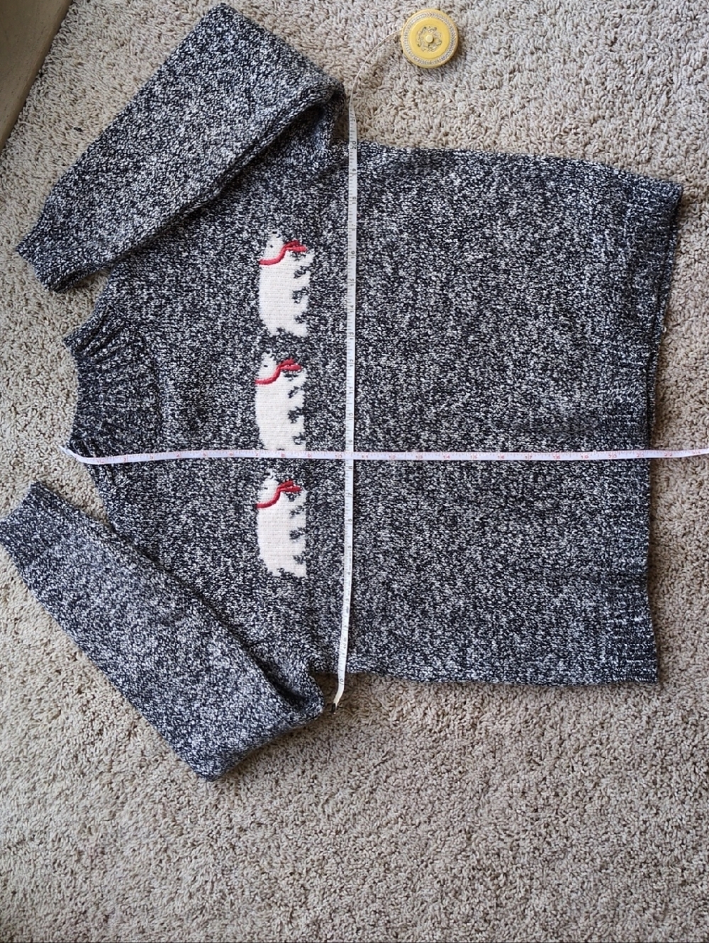 LOFT Black & White Marled Sweater with Polar Bear Motif